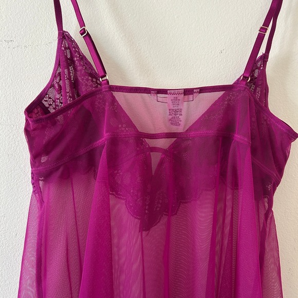 Victoria's Secret Plum Babydoll Chemise Lingerie Lace Mesh Sheer L - Picture 9 of 10